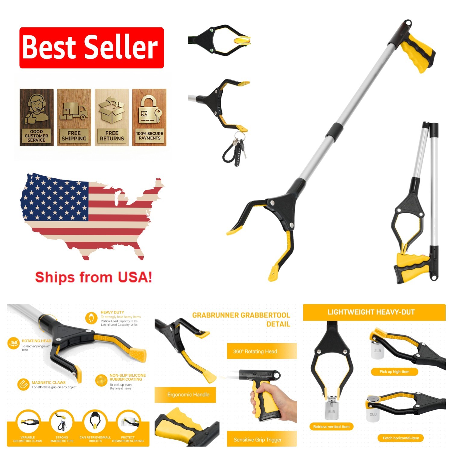 Lightweight 32" Foldable Grabber with Magnetic Tip - Mobility Aid for Seniors
