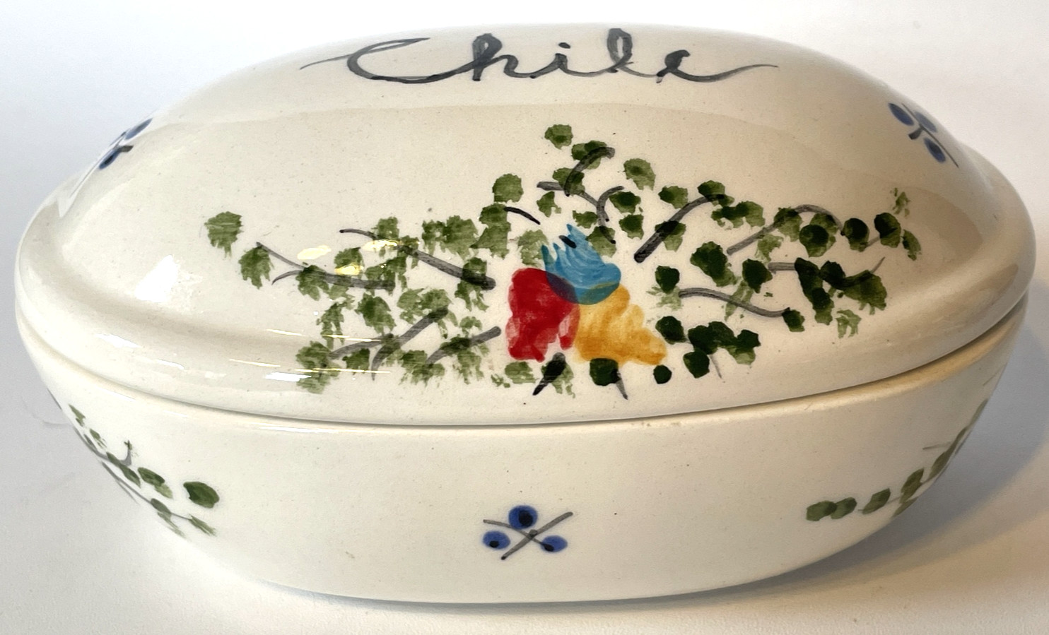 Trinket Box From Chile Hand-Painted & Artist Signed Ceramic With Lid