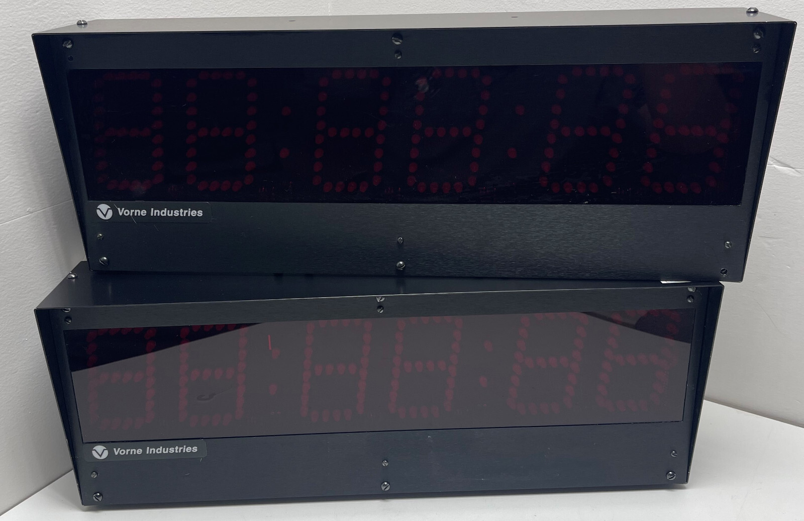 Pair of Vorne Industries Time Display Boards 77/232-485