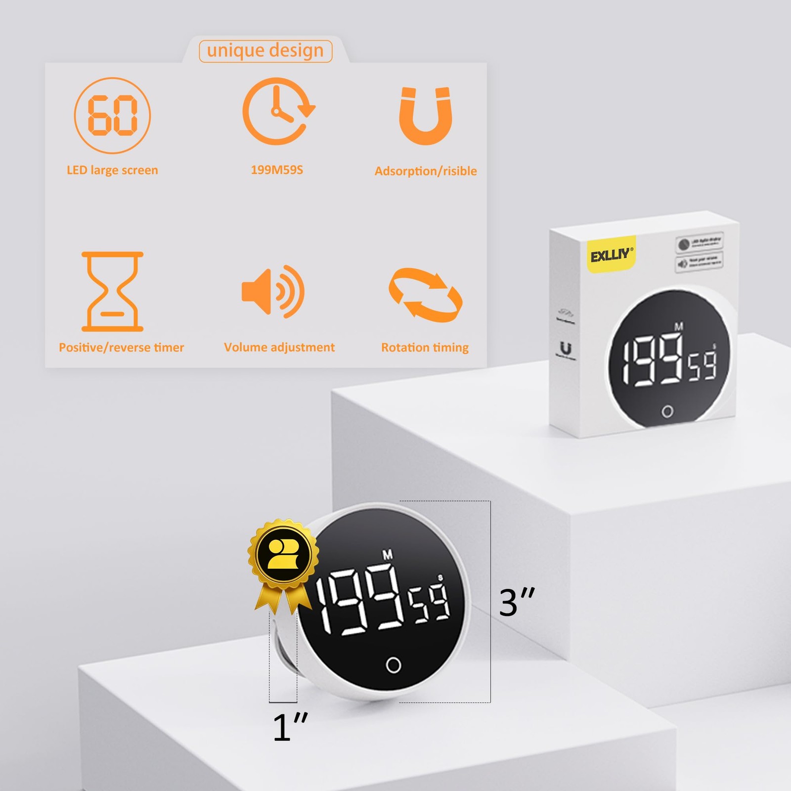Digital Kitchen Timer, Rechargeable Magnetic Visual Timer with Large LED Disp...