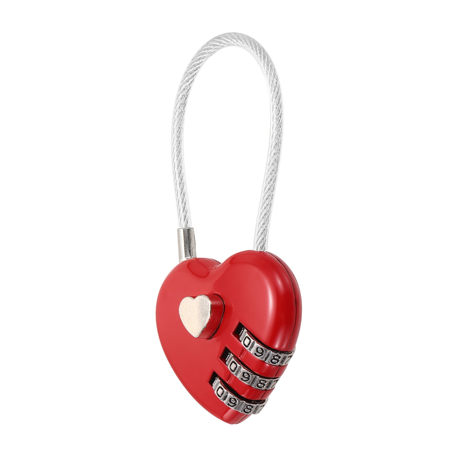 1-Pack Combination Padlock, 3 Digit Heart Shaped Cable Luggage Lock [Red]