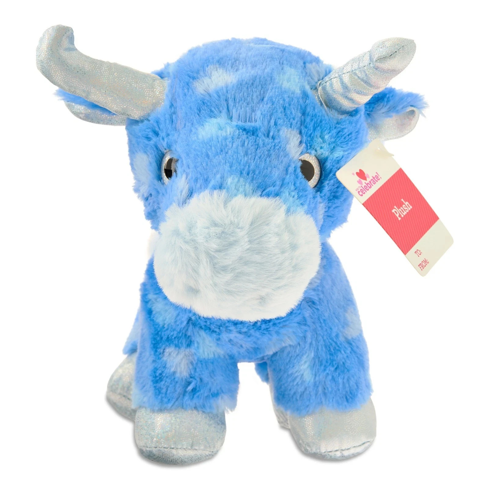 Way To Celebrate Valentine’s Blue Bull Plush 8” Stuffed Animal Silver Horns NWT
