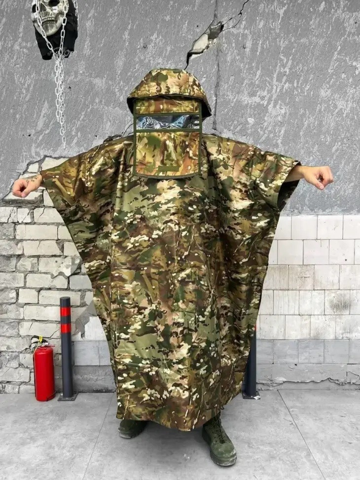 Anti-drone imaging cloak anti-thermal tactical poncho with the hood Wood L54
