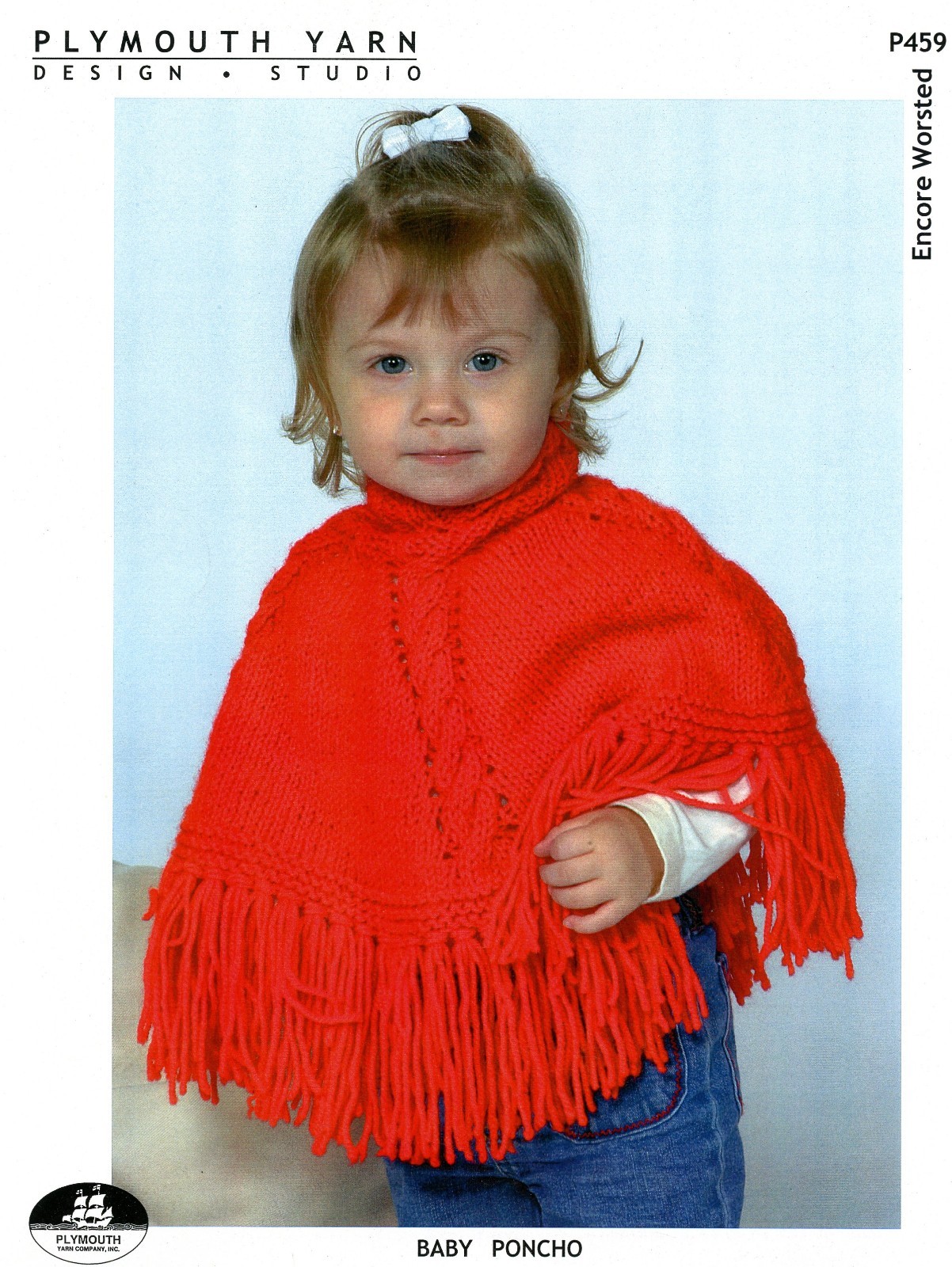 Plymouth Knitting Pattern P459 Encore Worsted Baby Poncho 0-24 mos.