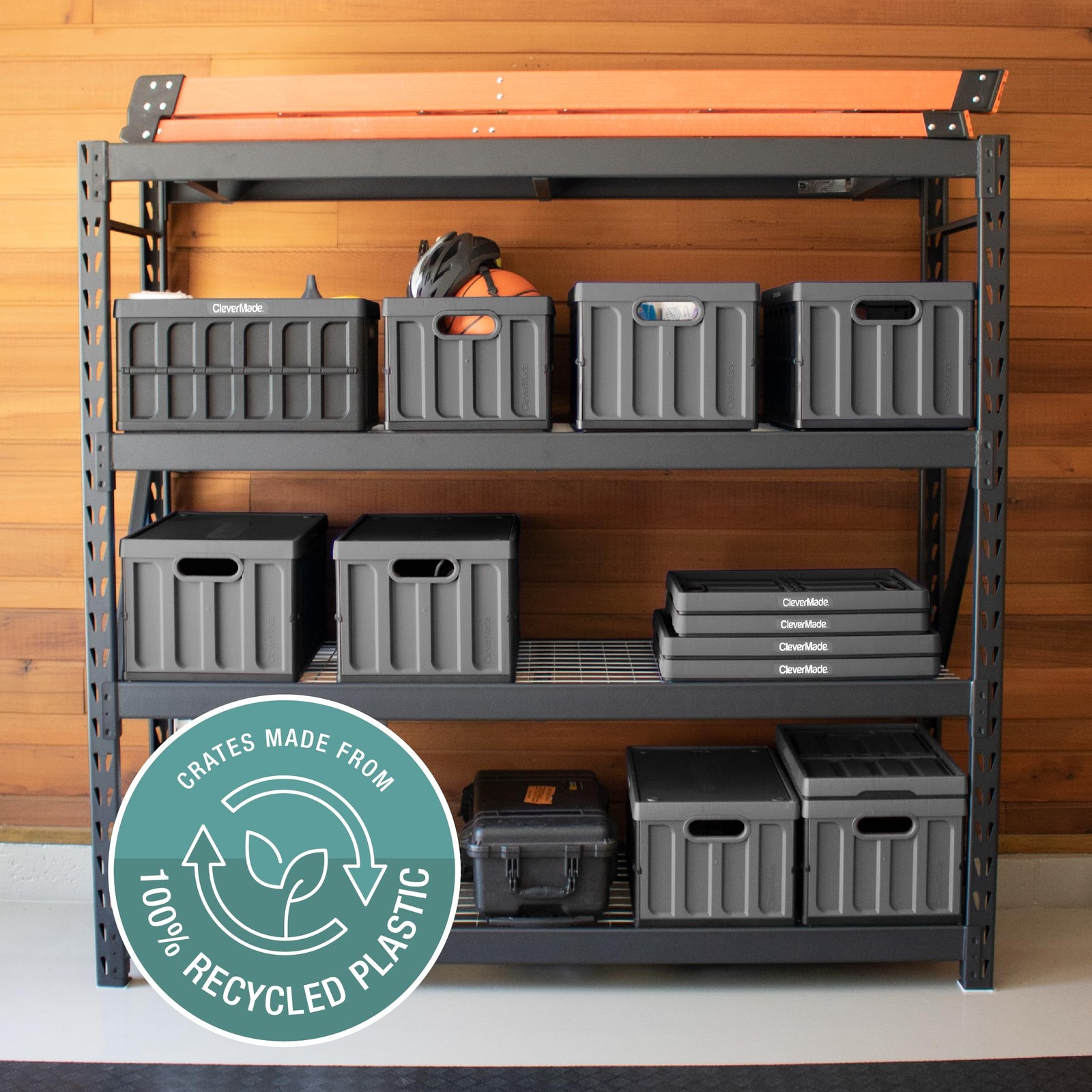 CleverMade Collapsible Storage Bins with Lids, 62L, 3 Pack, Stone