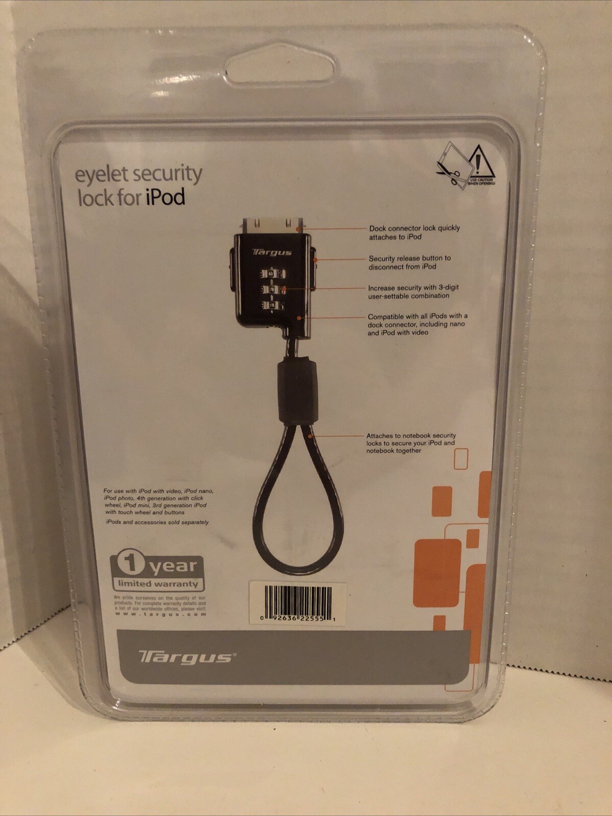 Targus Security Eyelet Cable Lock for Notebook & Ipod Factory Sealed