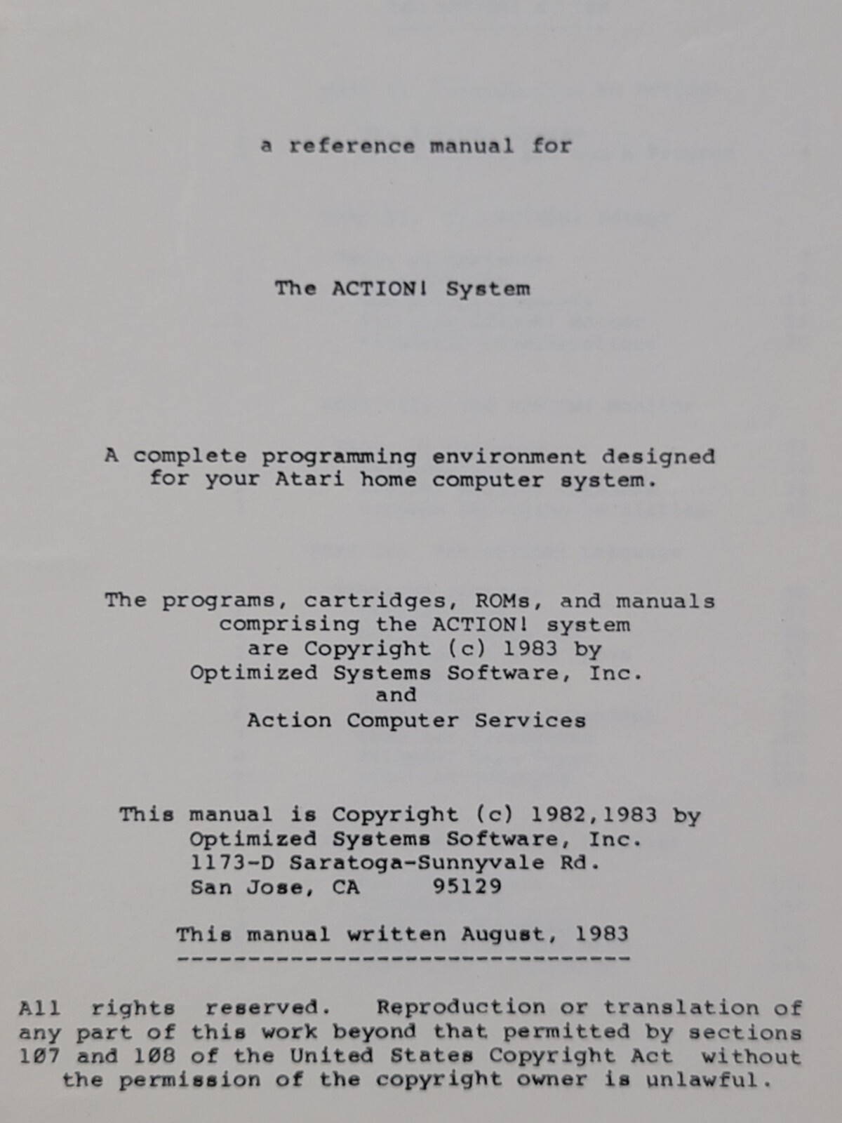 Action Atari 400 800 OSS Programming Language w/ Toolkit Run Time Disk + Manuals