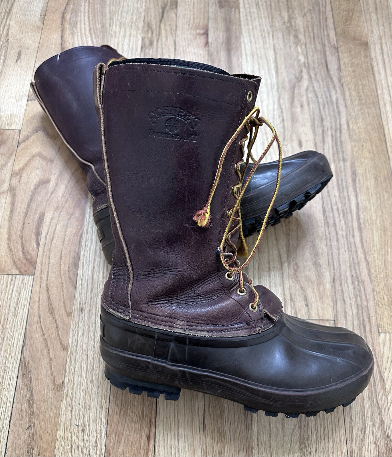 Schnee's Hunter II 13" Brown Leather Pac Boots High-Traction Outsole Mens 9