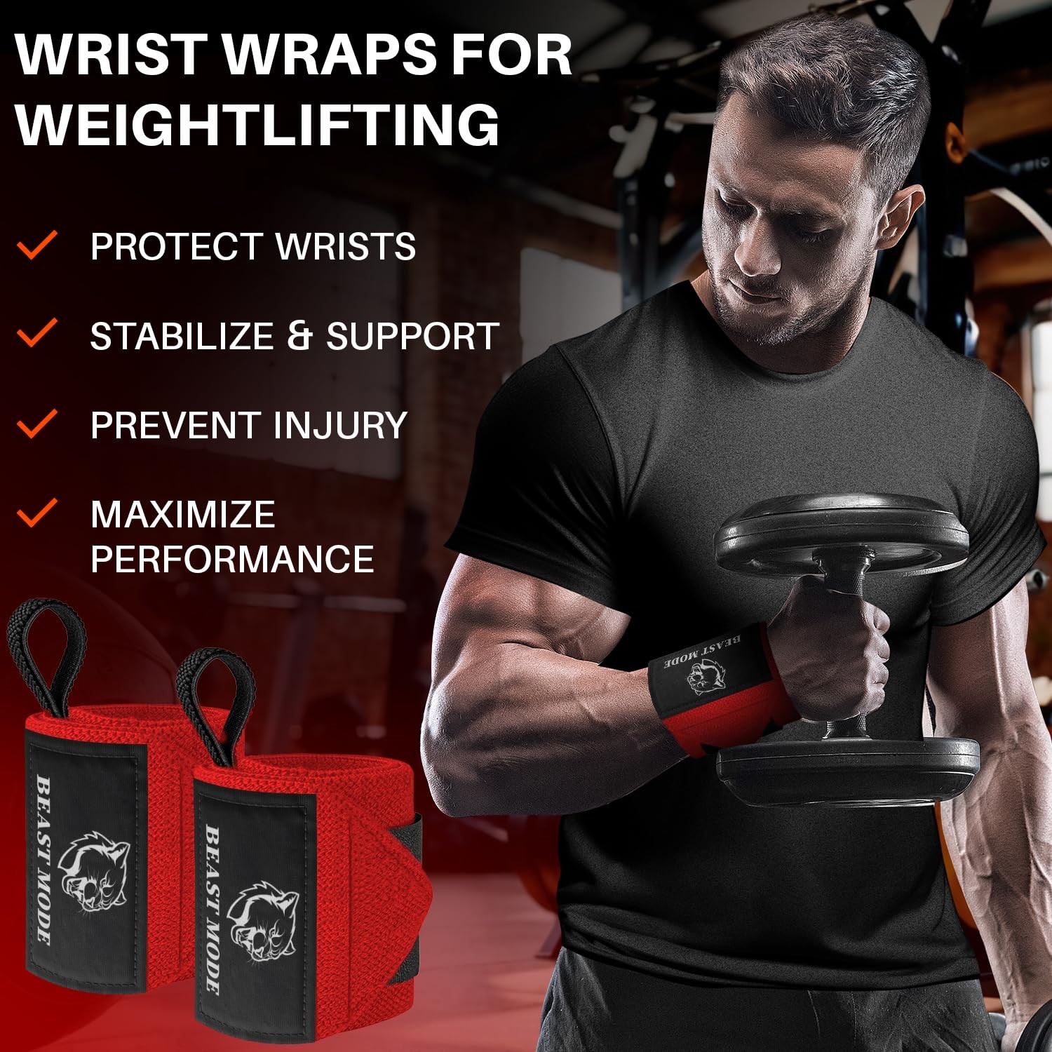 Weightlifting Wrist Wraps with Thumb Loop 12 Inch HeavyDuty Support