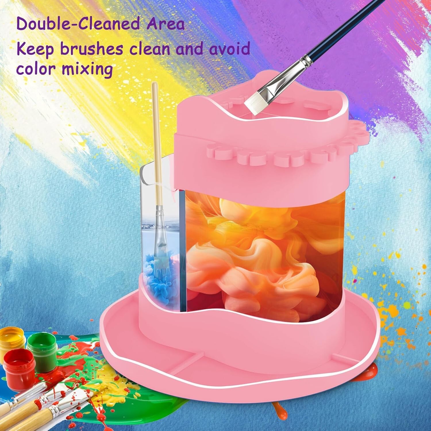 Painting Brush Cleaner Rinse Cup, Washable Silicone all-in-one brush cleaning