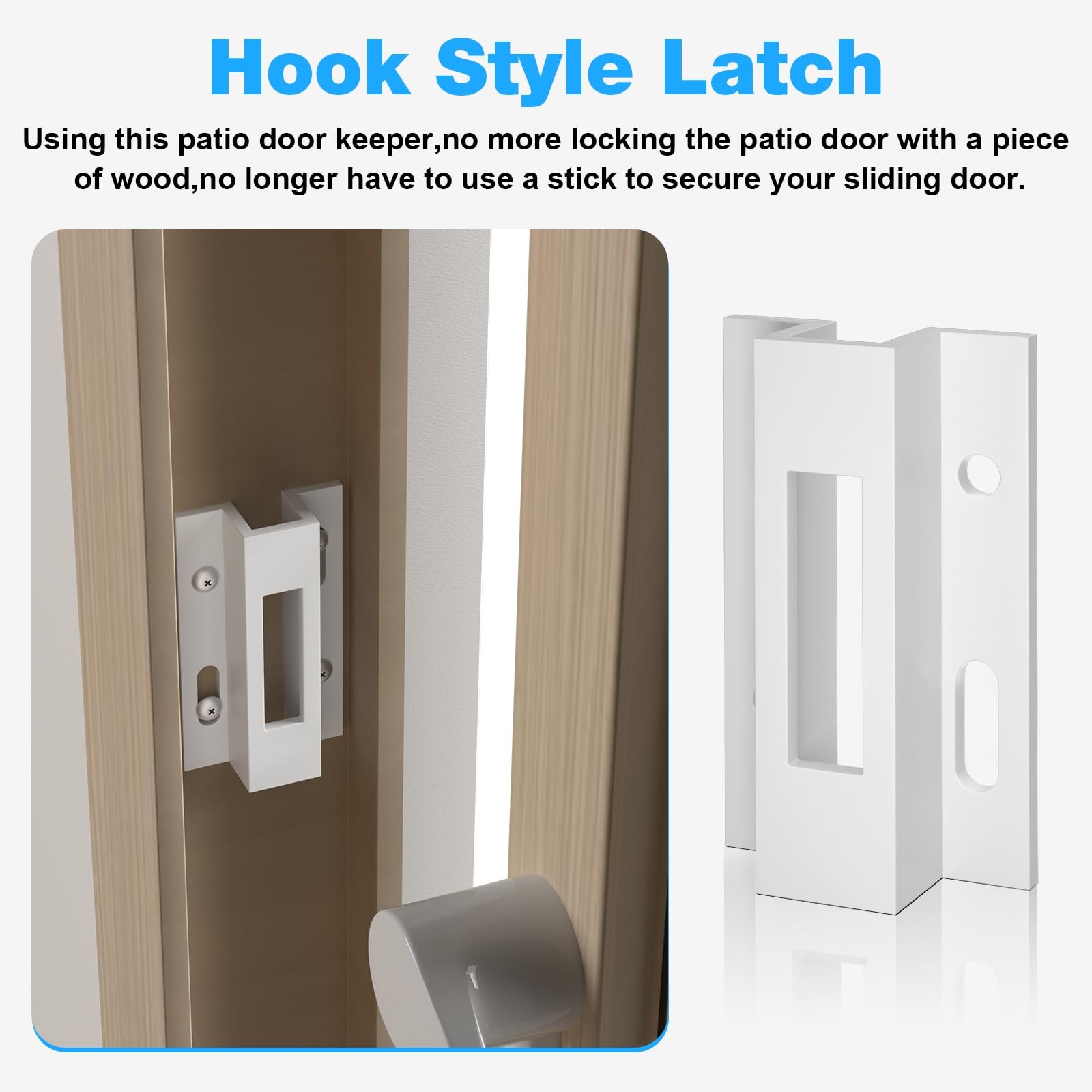 Patio Sliding Door Keeper／Hook Style Latch／E 2124 Latch Lock 1 Pack