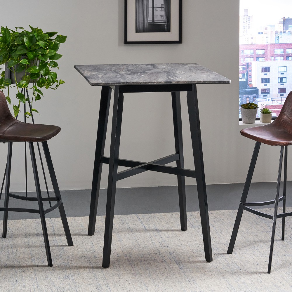 Dining Table Rubberwood Legs Marble Finish High-Pressure Laminate Surface