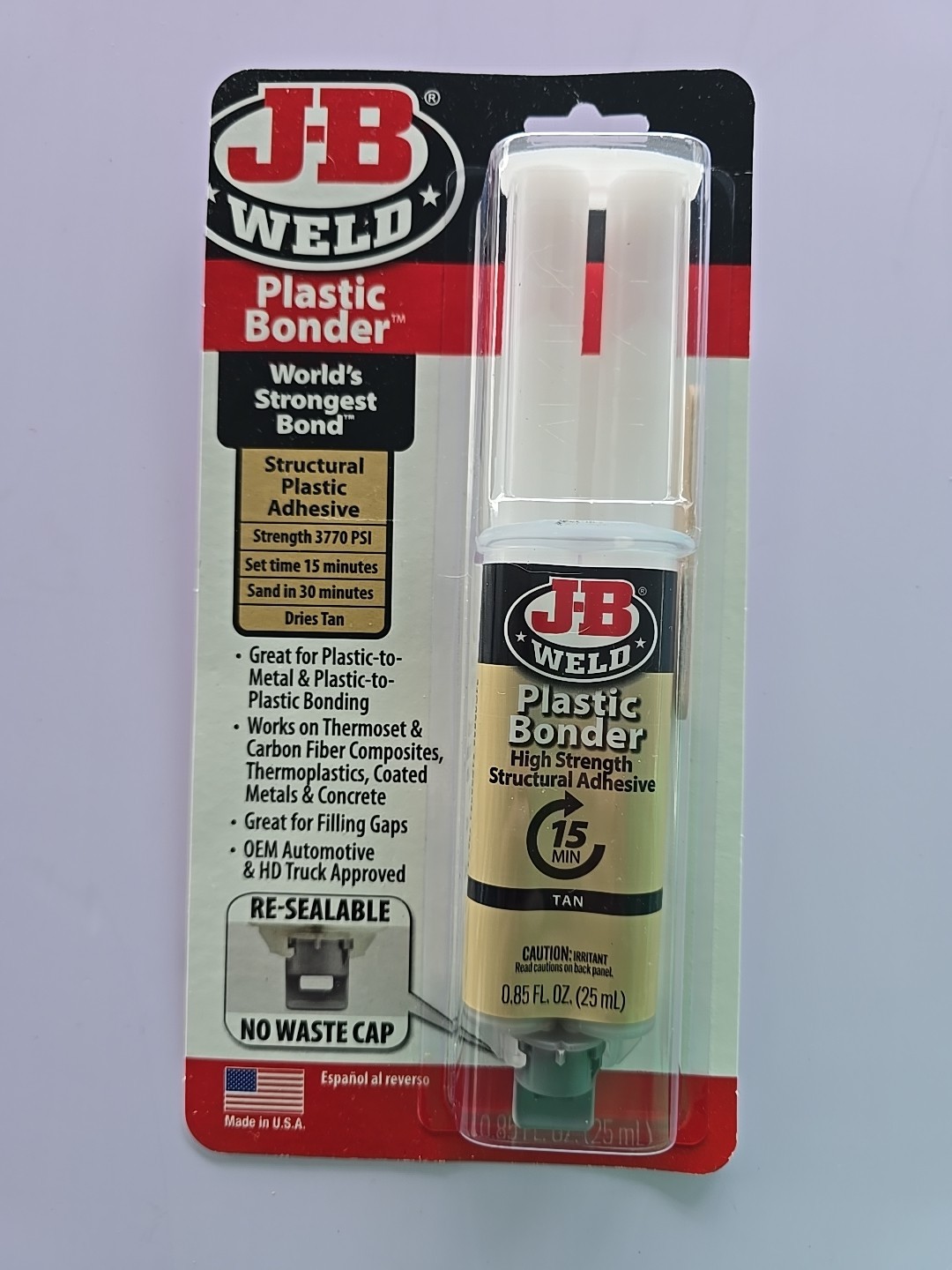 JB Weld Plastic Bonder Structural Adhesive Syringe 25 ml 0.85 oz High Strength