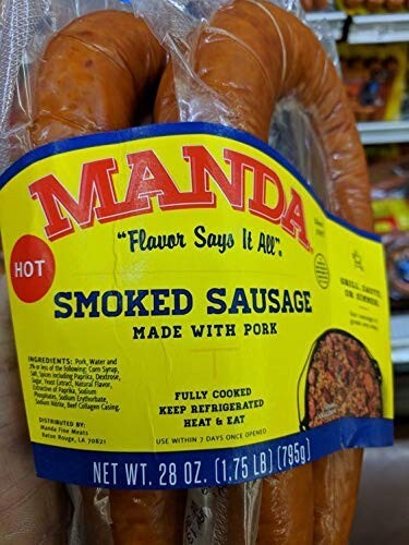 Manda Hot Smoked Sausage 28 Oz (2 Pack)