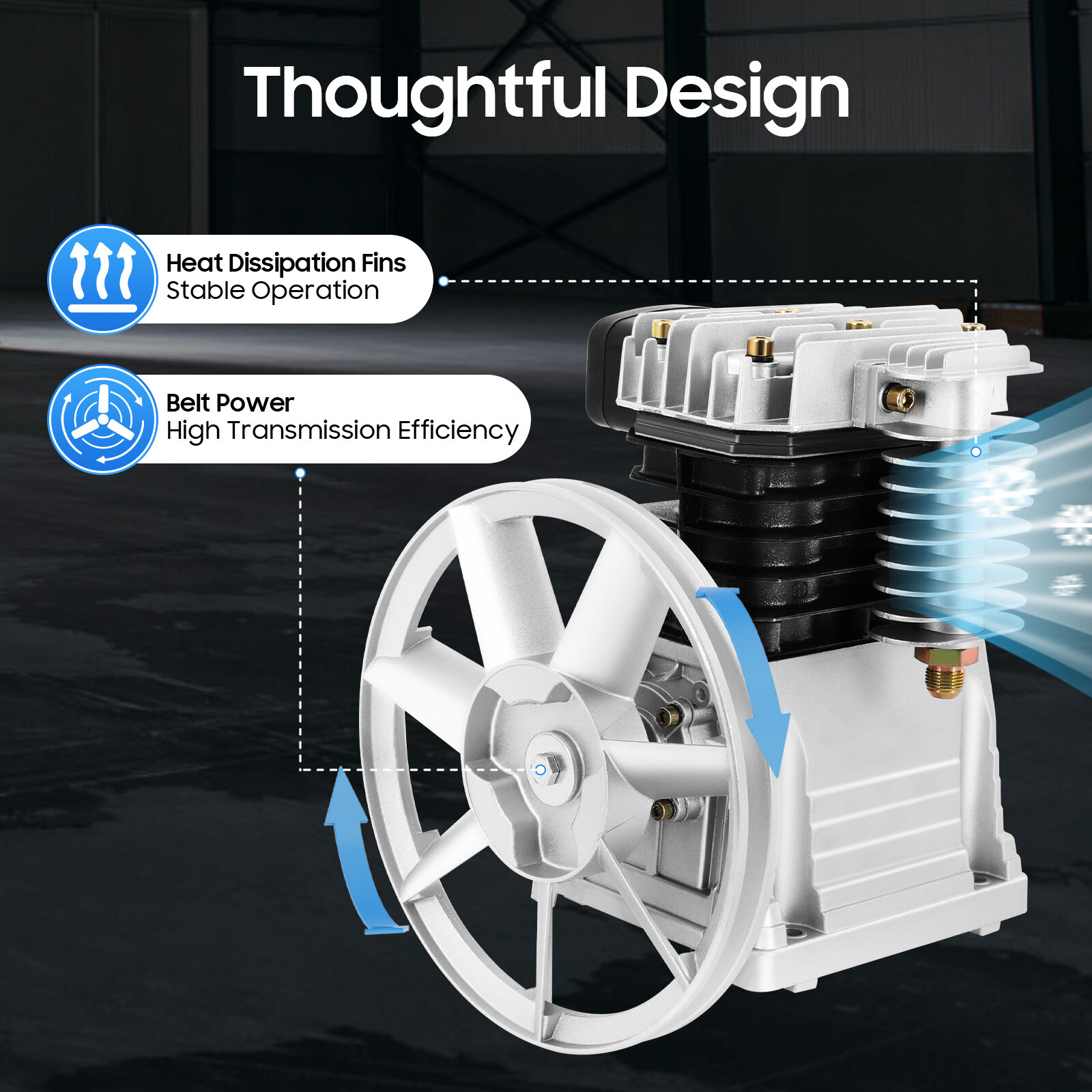 Piston 3HP 250L/min Single Stage Twin Cylinder Air Compressor Pump Head