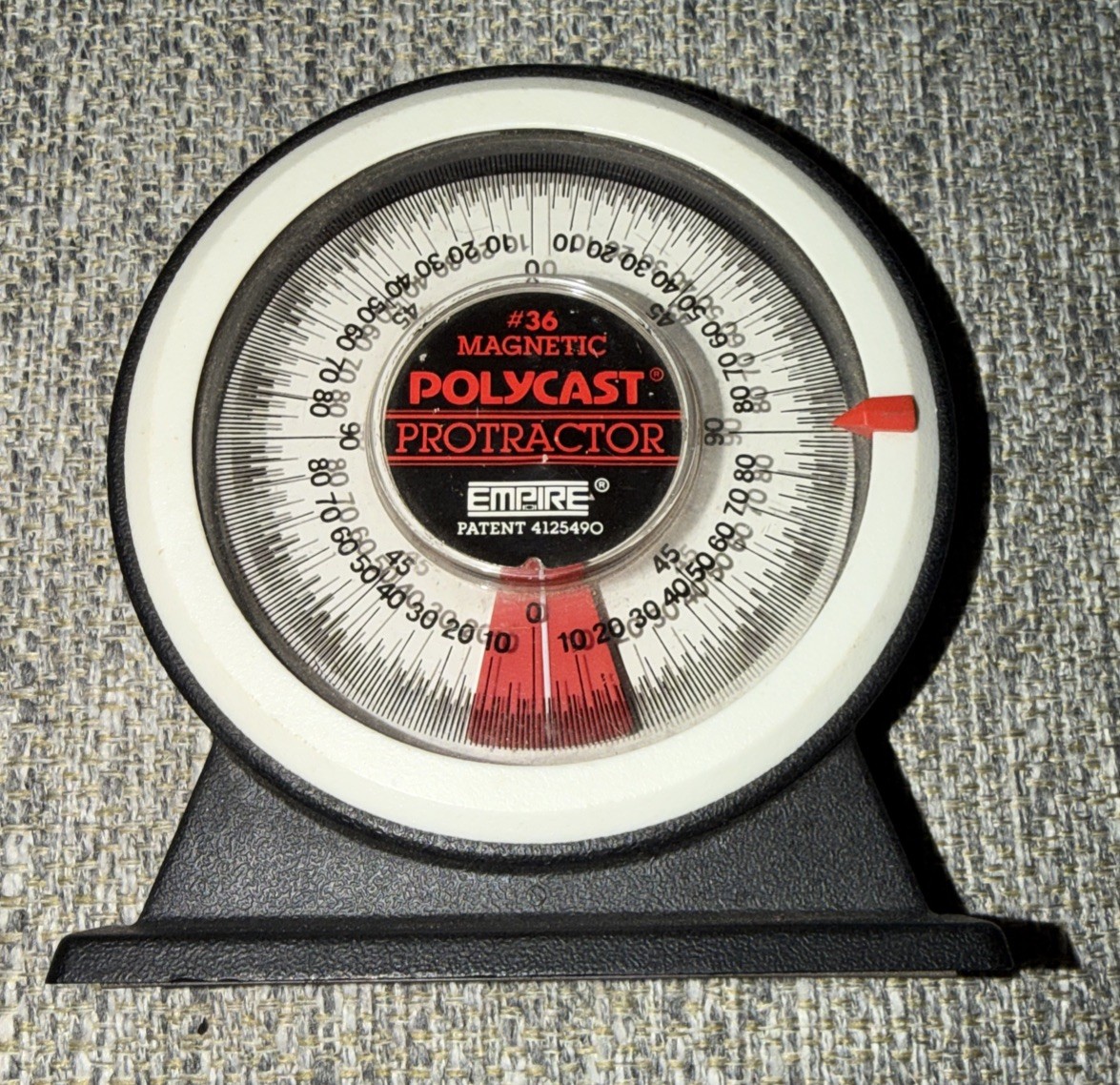 Polycast Protractor #36 Magnetic Empire With Pitch Angle Calculator Good Shape!
