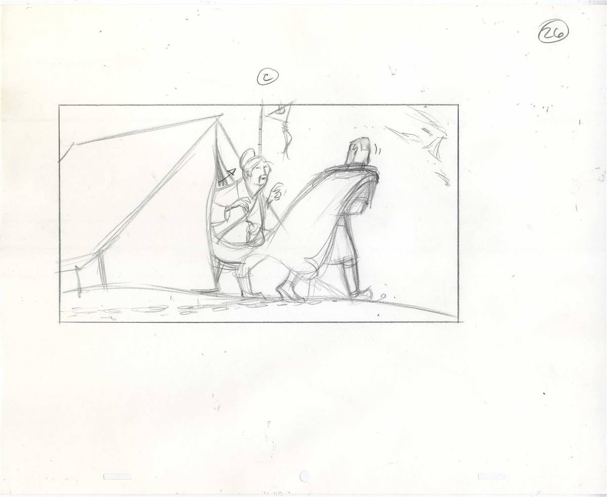 Storyboard of Shang and the army medic from Mulan