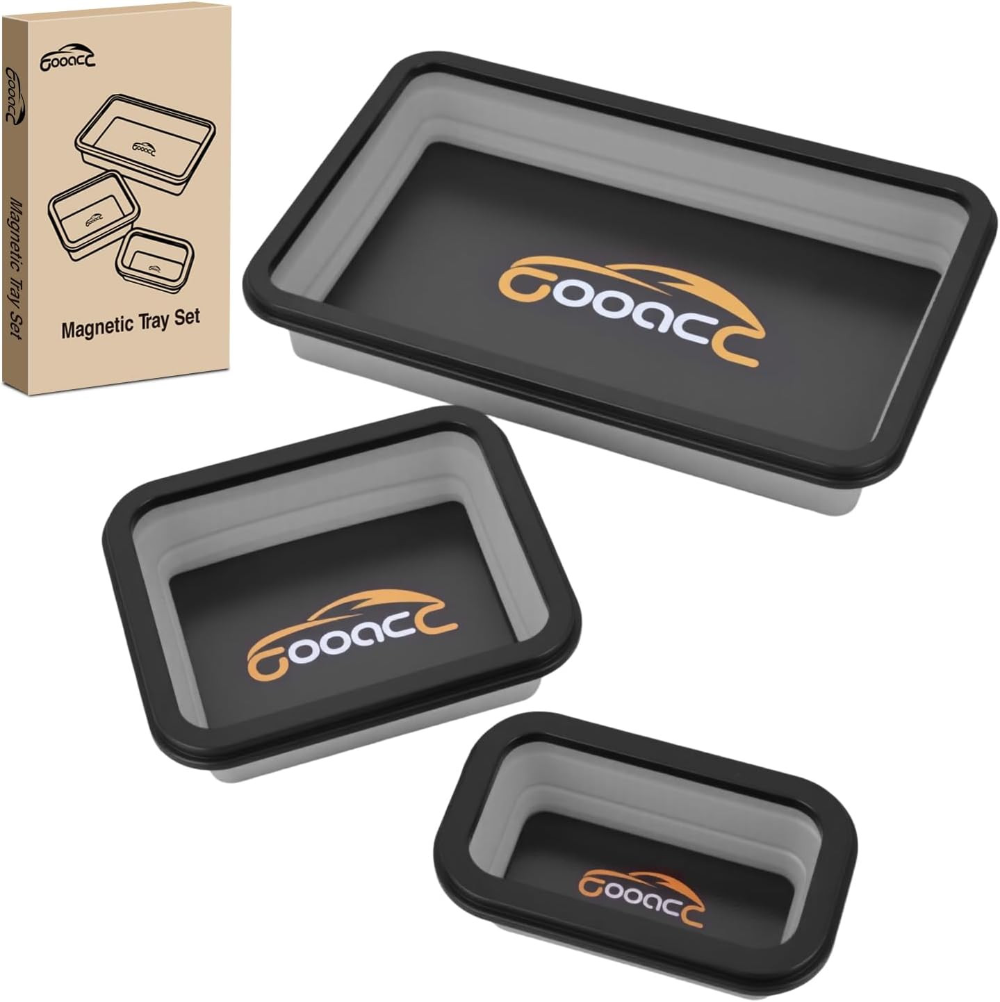 3 Sizes Collapsible Magnetic Parts Tray Set Light Grey Silicone Foldable Tool Tr