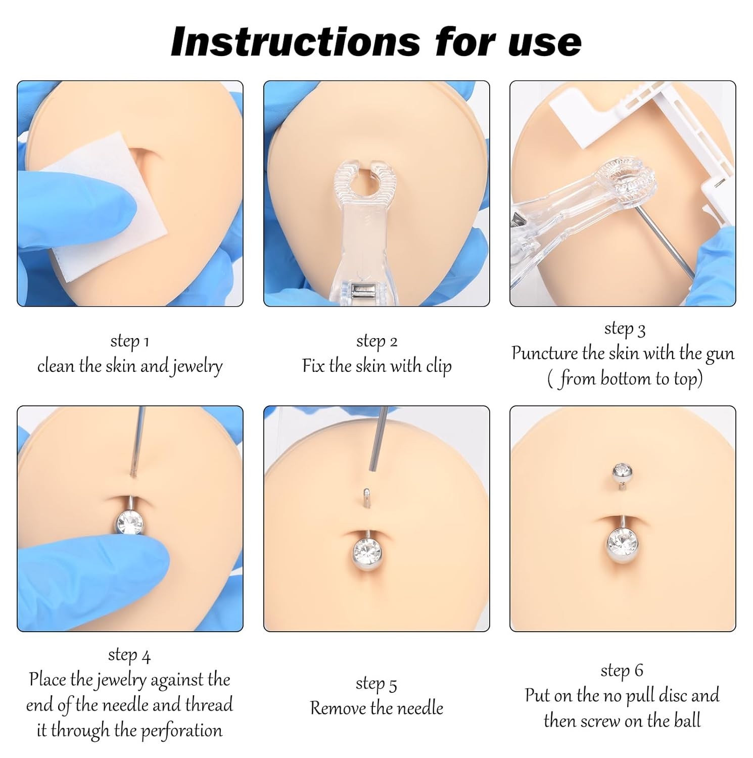 Belly Button Piercing Gun Kit - Silver Navel Piercing Gun