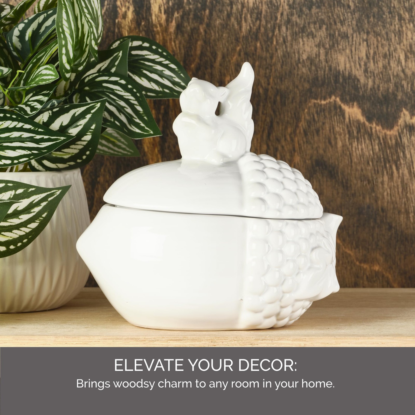 Elements White Ceramic Squirrel on Acorn Jar - 7.09x4.72x6.5"