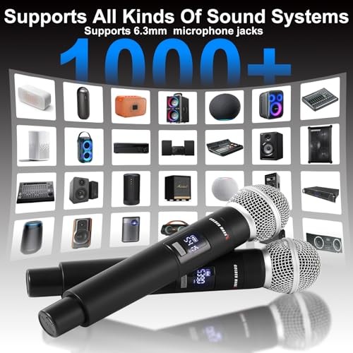 Wireless Microphone System, Upgraded 2.4GHz Rechargeable Professional AI