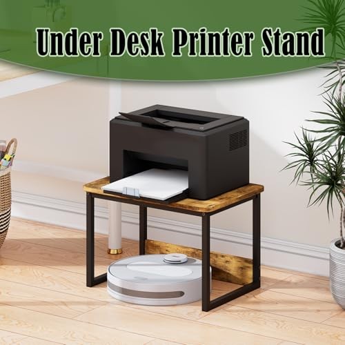 Printer Stand with Storage for Desk, Desktop Printer Stand 2 Tier Rustic Brown