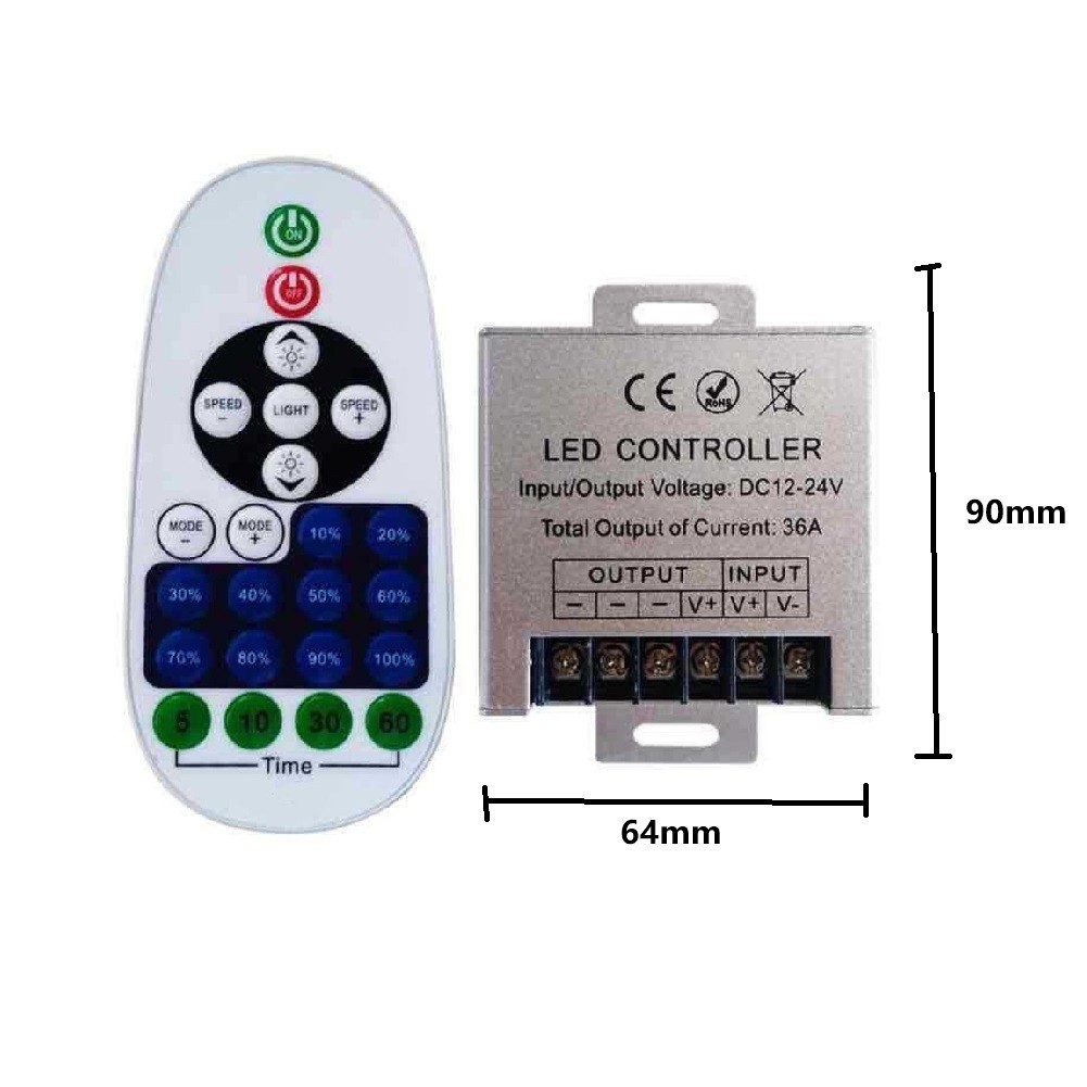 23 Key Monochrome LED Controller Aluminum Body DC12-24V 36A Compatibility