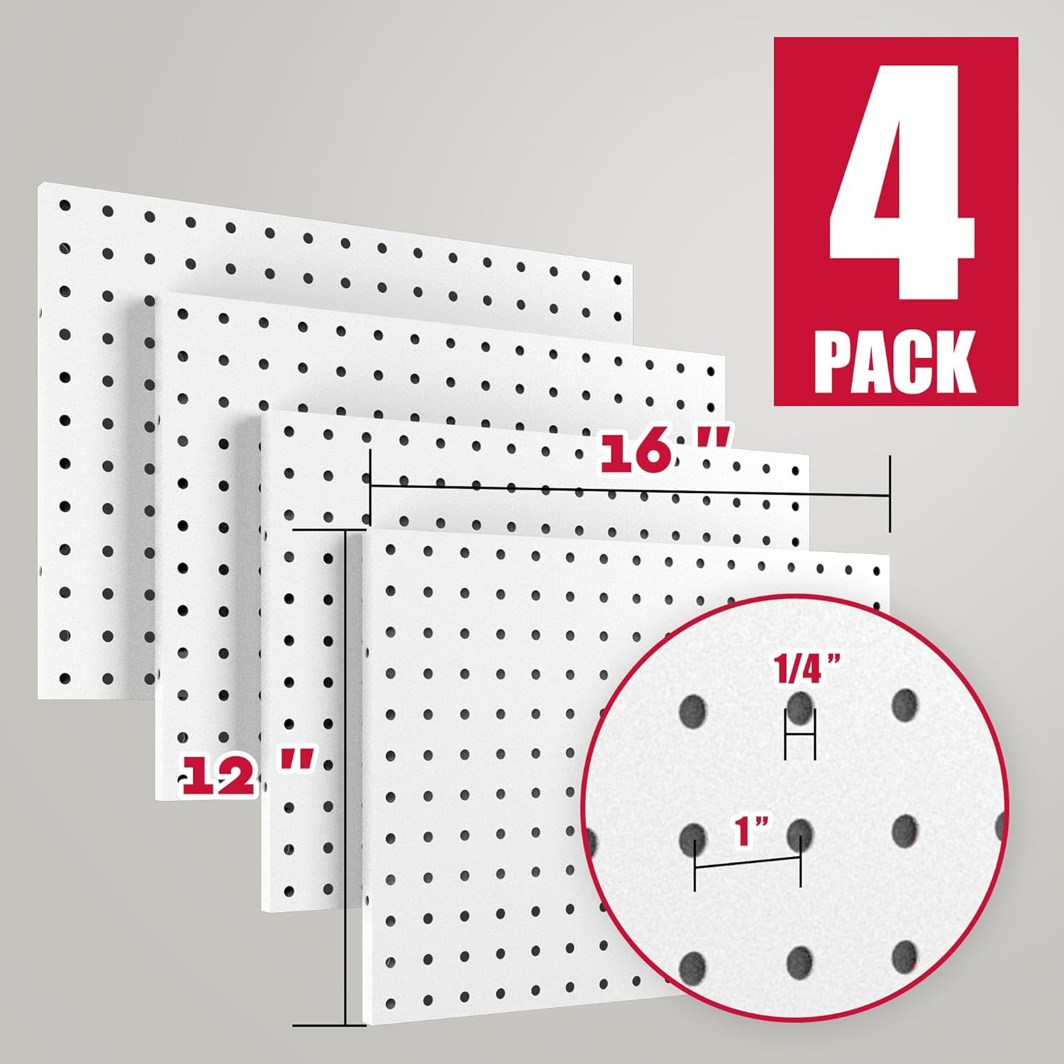 4 Pack Peg Board Organizer, Includes Metal PegBoard and Accessories | 16"x12"...