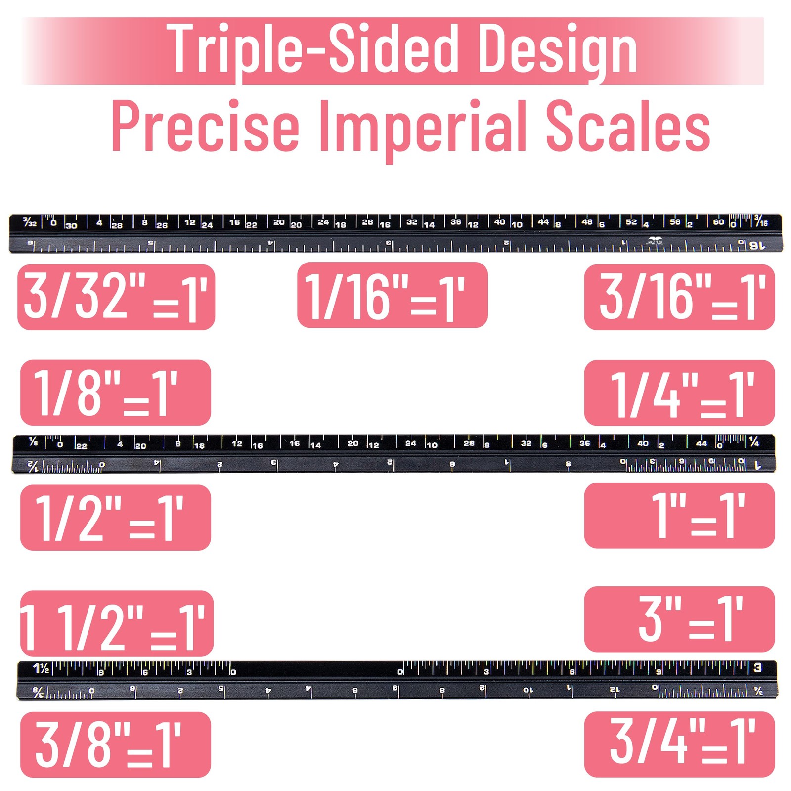 - 6 Inch, 2 Pack, Pocket Size Ruler, Small Architectural Scale