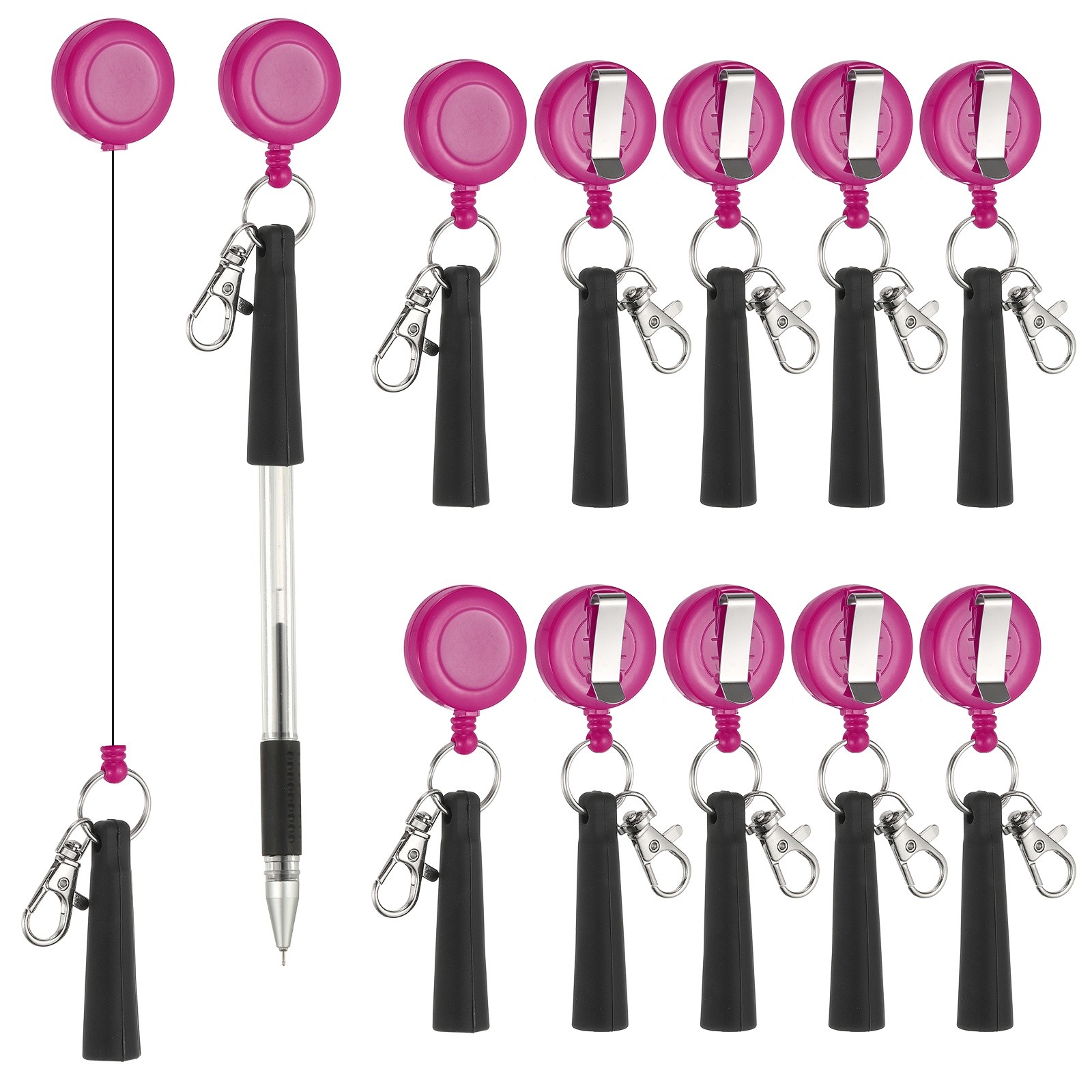 Retractable Pen Holder, 20Pcs Pull Pen Pencil Holder Silicone, Rose Red