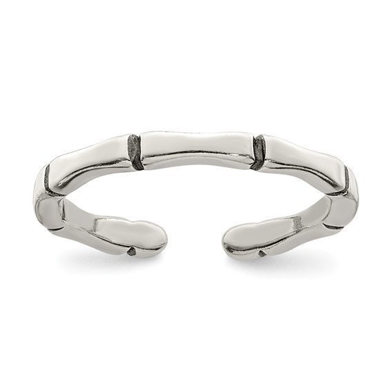 925 Sterling Silver Antiqued Bamboo Adjustable Toe Ring - Dainty Toe Ring -