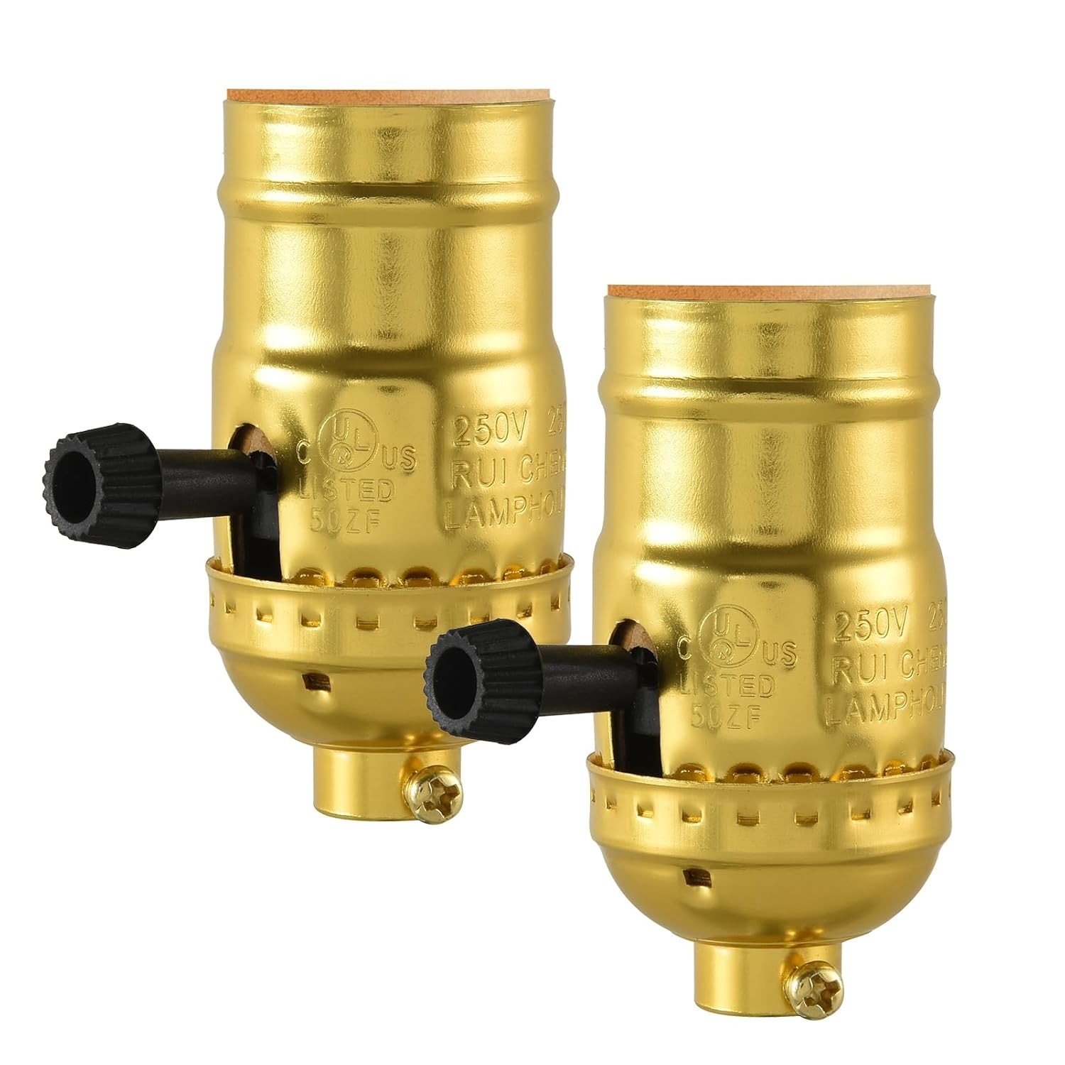 2 Pcs 3 Way Lamp Socket Replacement for E26 Threaded Base, 3 Light Gold