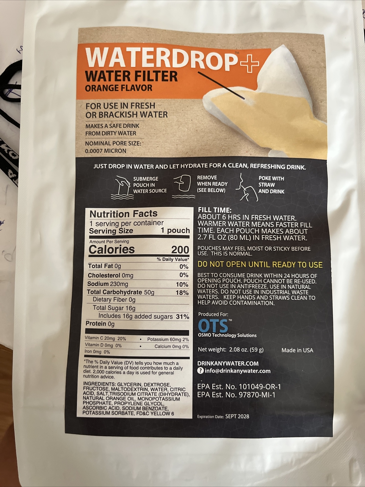OTS Osmo Waterdrop - 2 Pack Fresh water filter - Portable Emergency Desalination