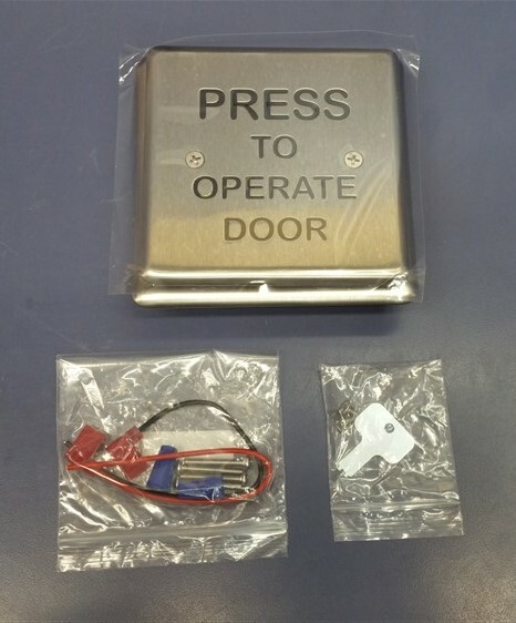 Norton Door Button 501 4.5" Sq. Stainless/Black Letters "Press to Operate Door"