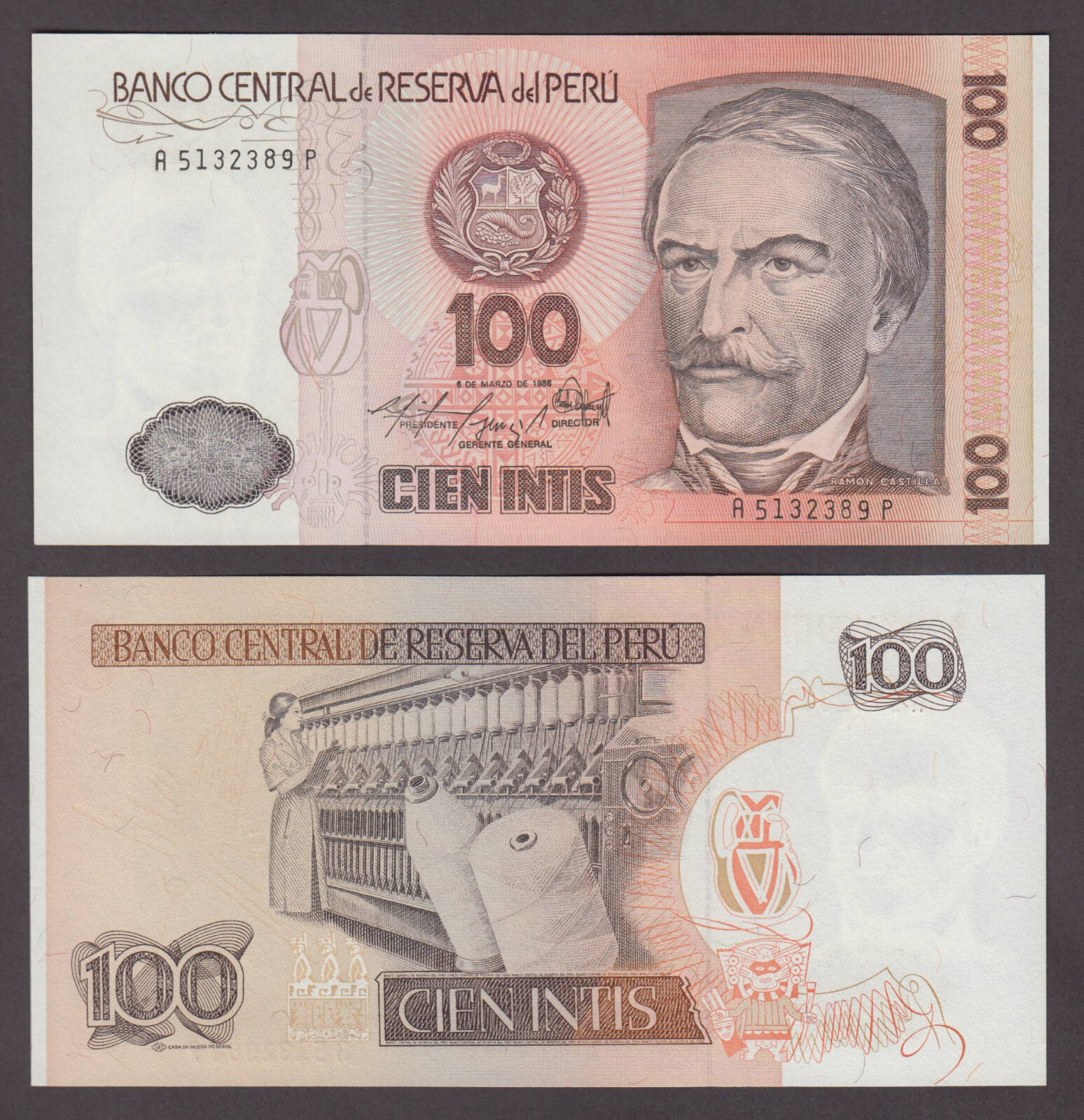 PERU P.132b  100 INTIS 1986  ALMOST UNCIRCULATED  WE COMBINE   2001