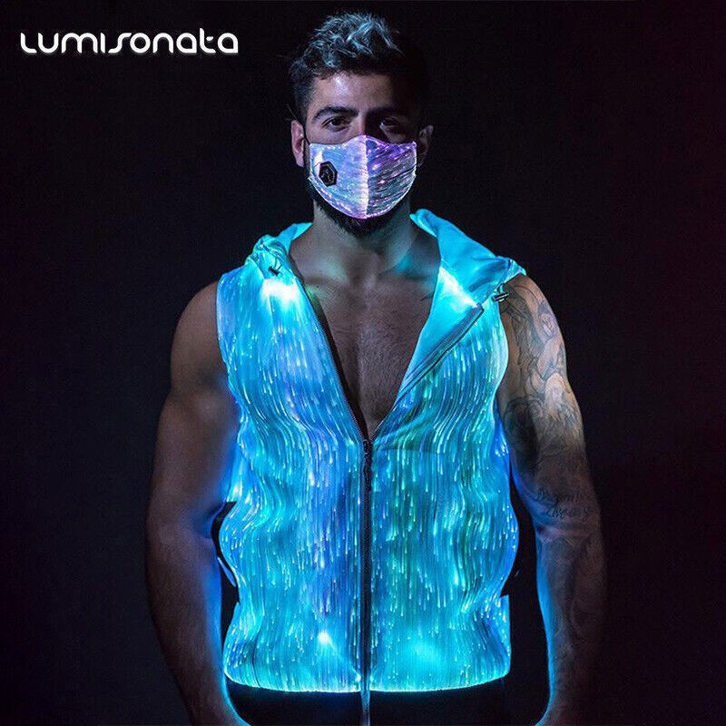 LED Colorful Luminous Vest Baseball Costume Jacket DJ Singer Dancer Stage Hoodie