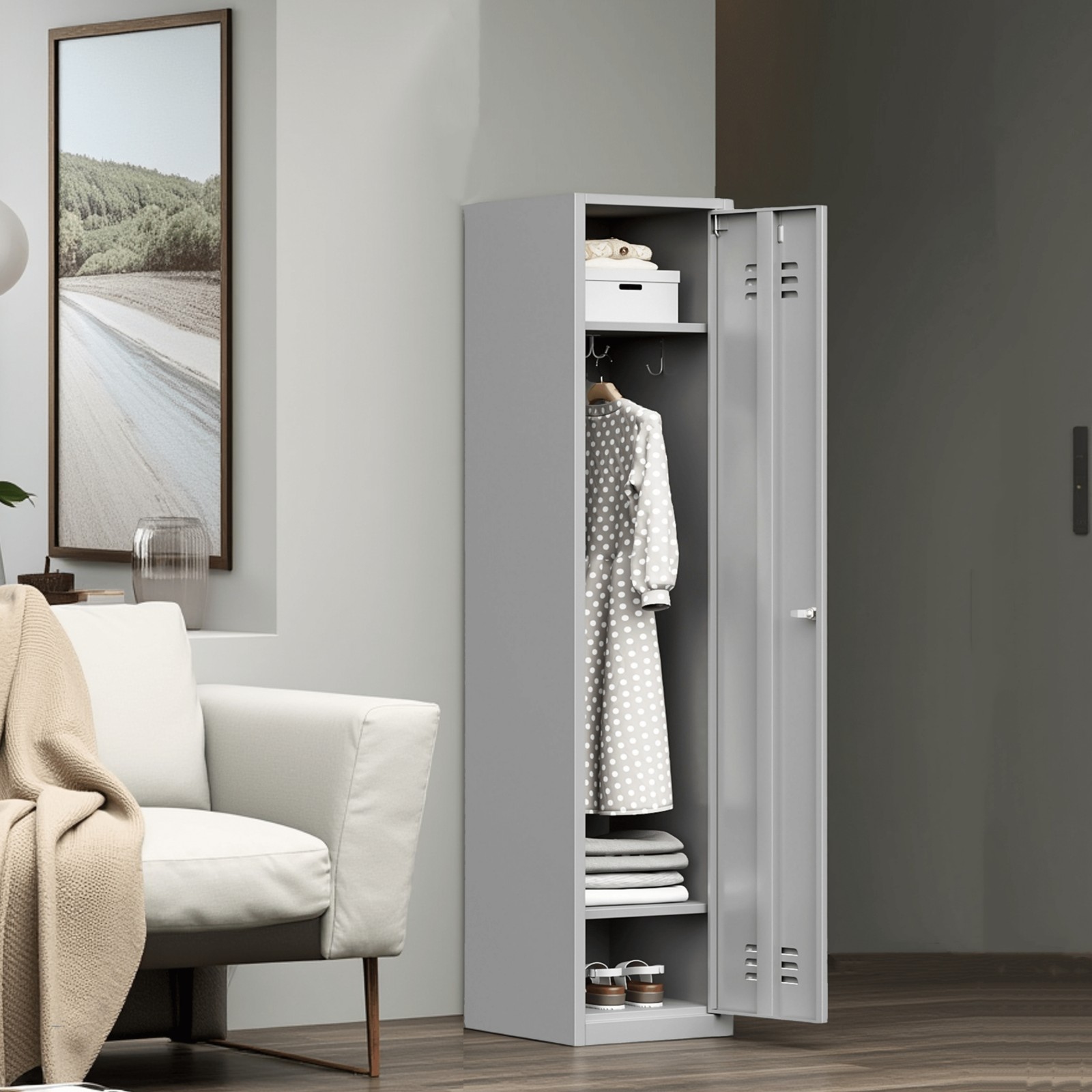 Metal Locker Steel Storage Cabinet 71" Wardrobe Lockable Office School Gym Hotel