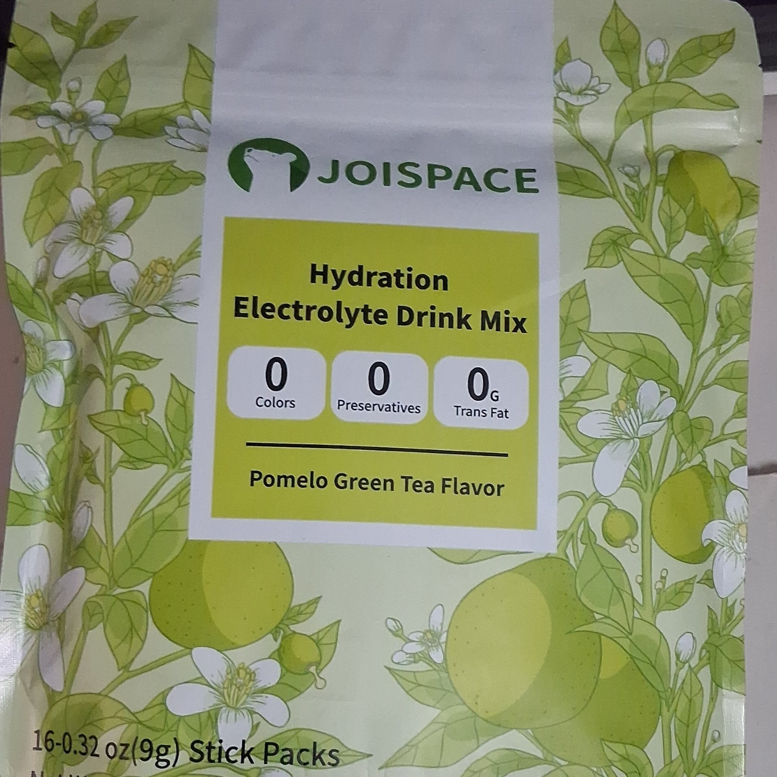 JOISPACE Hydration Electrolyte Drink Mix Pomelo Green Tea 16x0.32oz Packs
