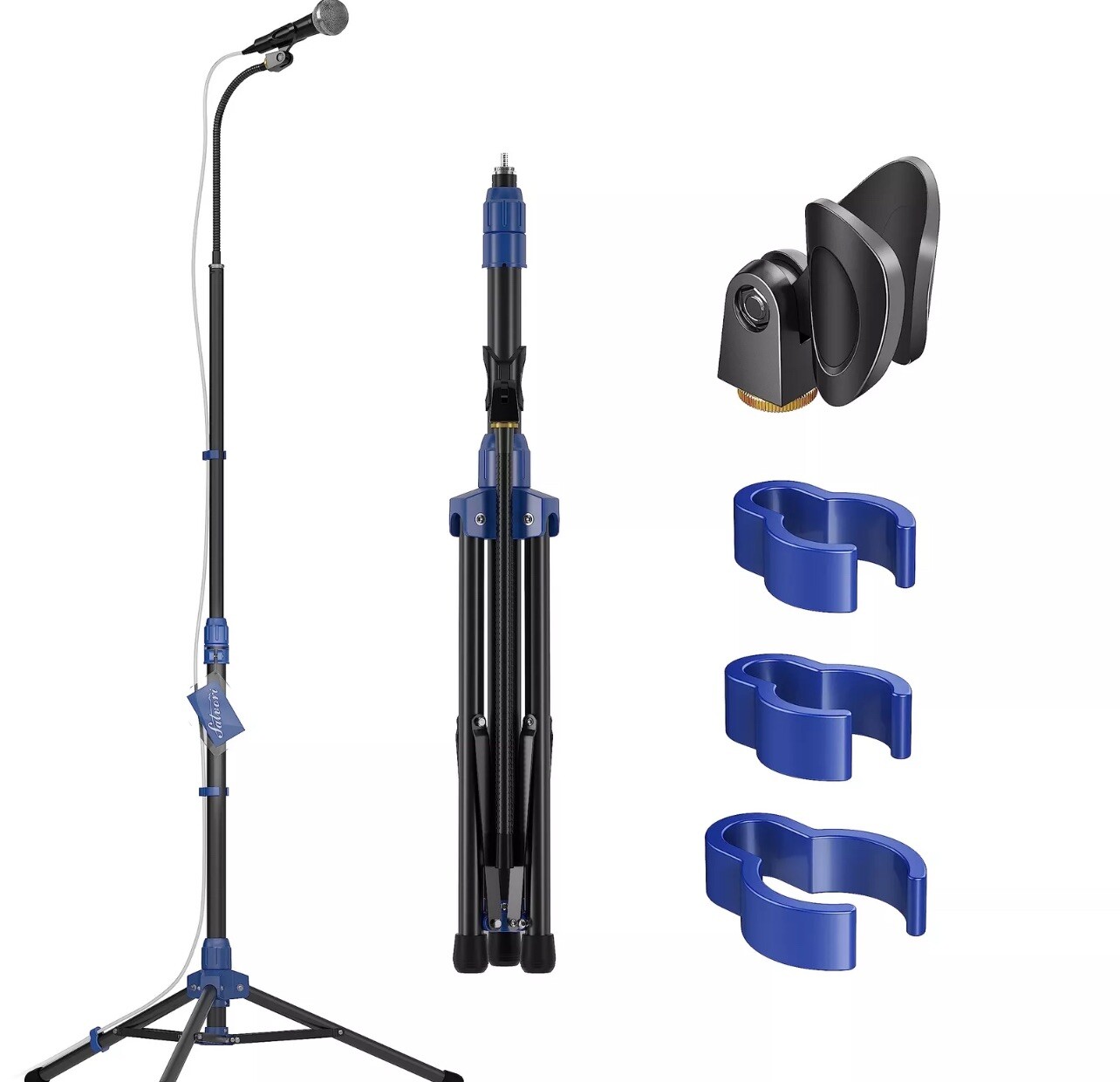 Fully Foldable Mic Stand with 360° Gooseneck Arm Anti-Tip Heavy Duty Collapsi...