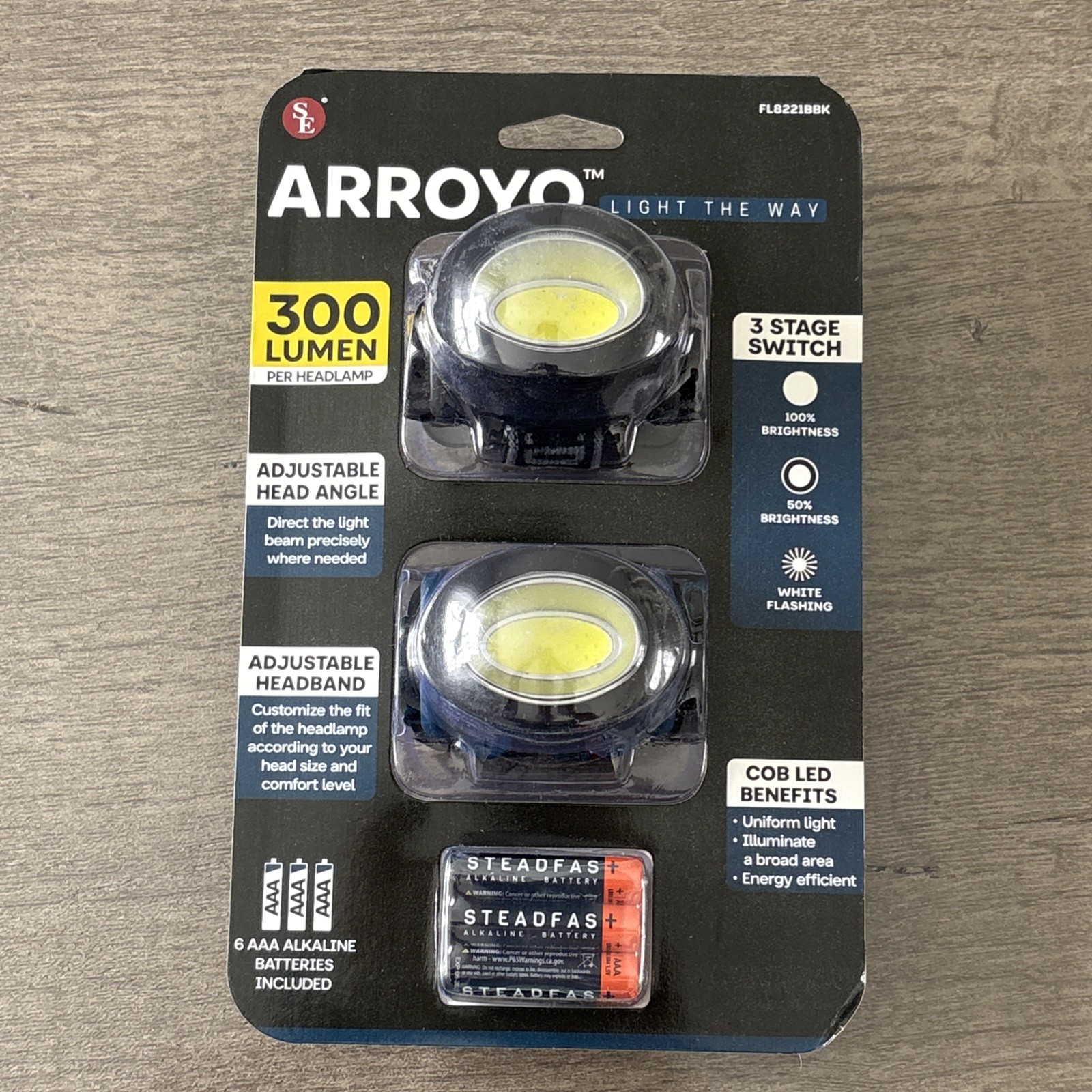 Arroyo 2 Pack 300 Lumens Adjustable Headlamps New In Package  FL8221BBK