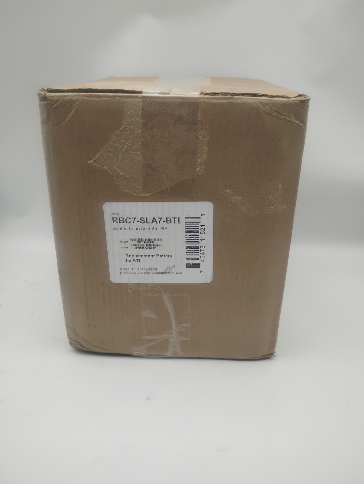 BTI Replacement UPS Battery for APC RBC7 12V DC Lead Acid Box Opened