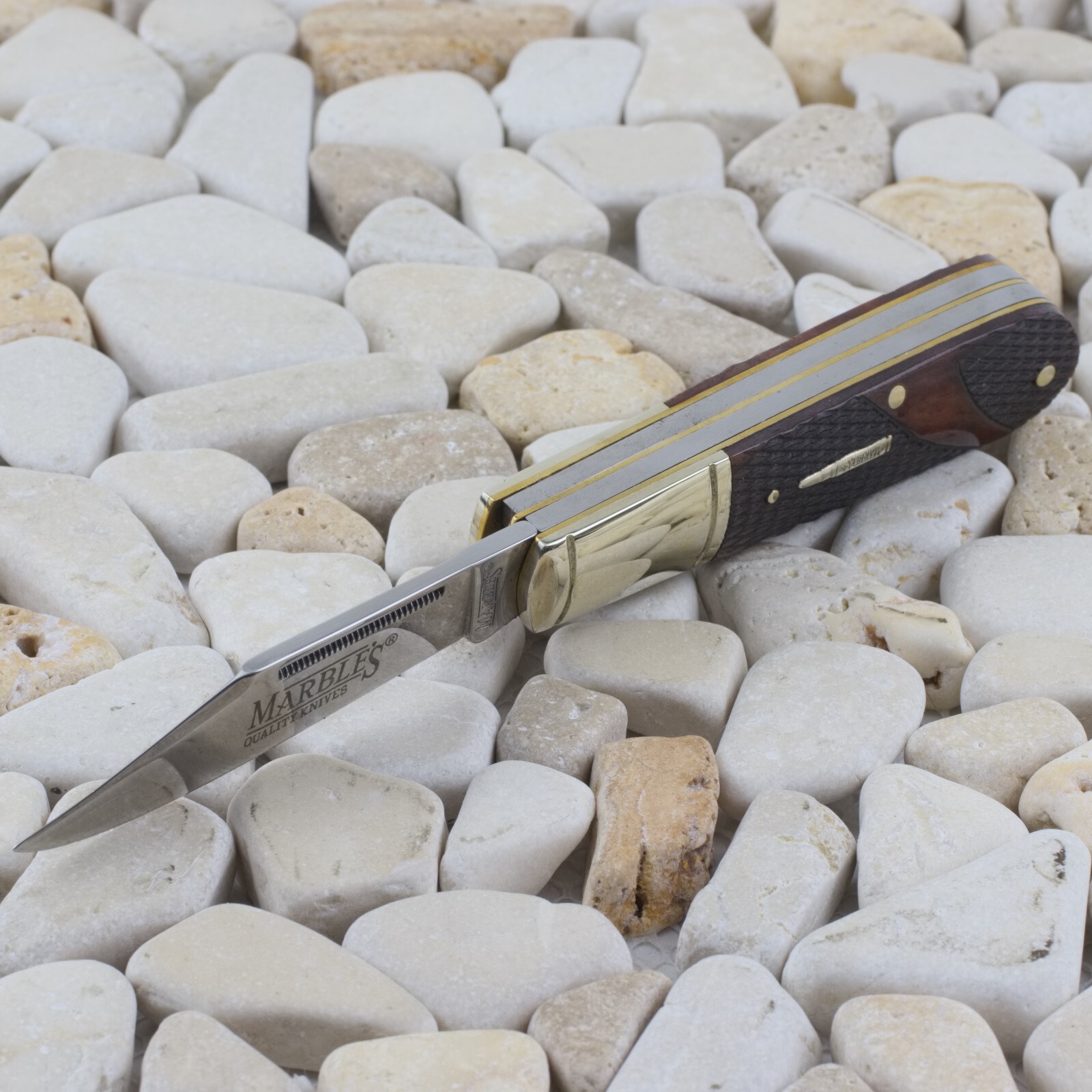 Marbles Barlow Folding Knife Brown Checkered Bone Handle MR684