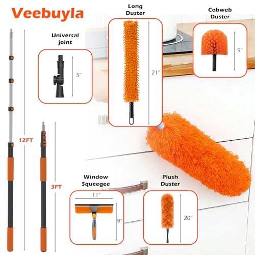 High Ceiling Duster Kits with 3-12FT Adjustable Pole - Includes Extra Long