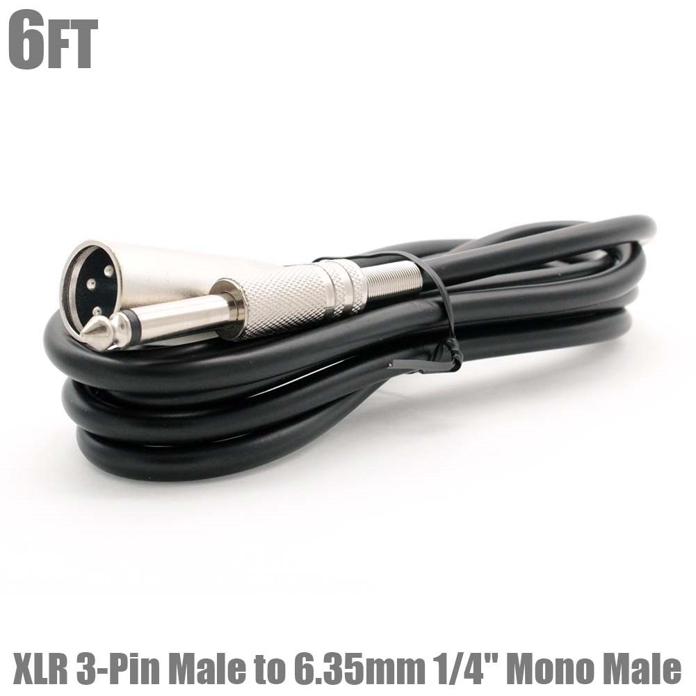 6FT XLR 3-Pin Male to 6.35mm 1/4" Mono Male Mic Microphone Audio Cable 28AWG