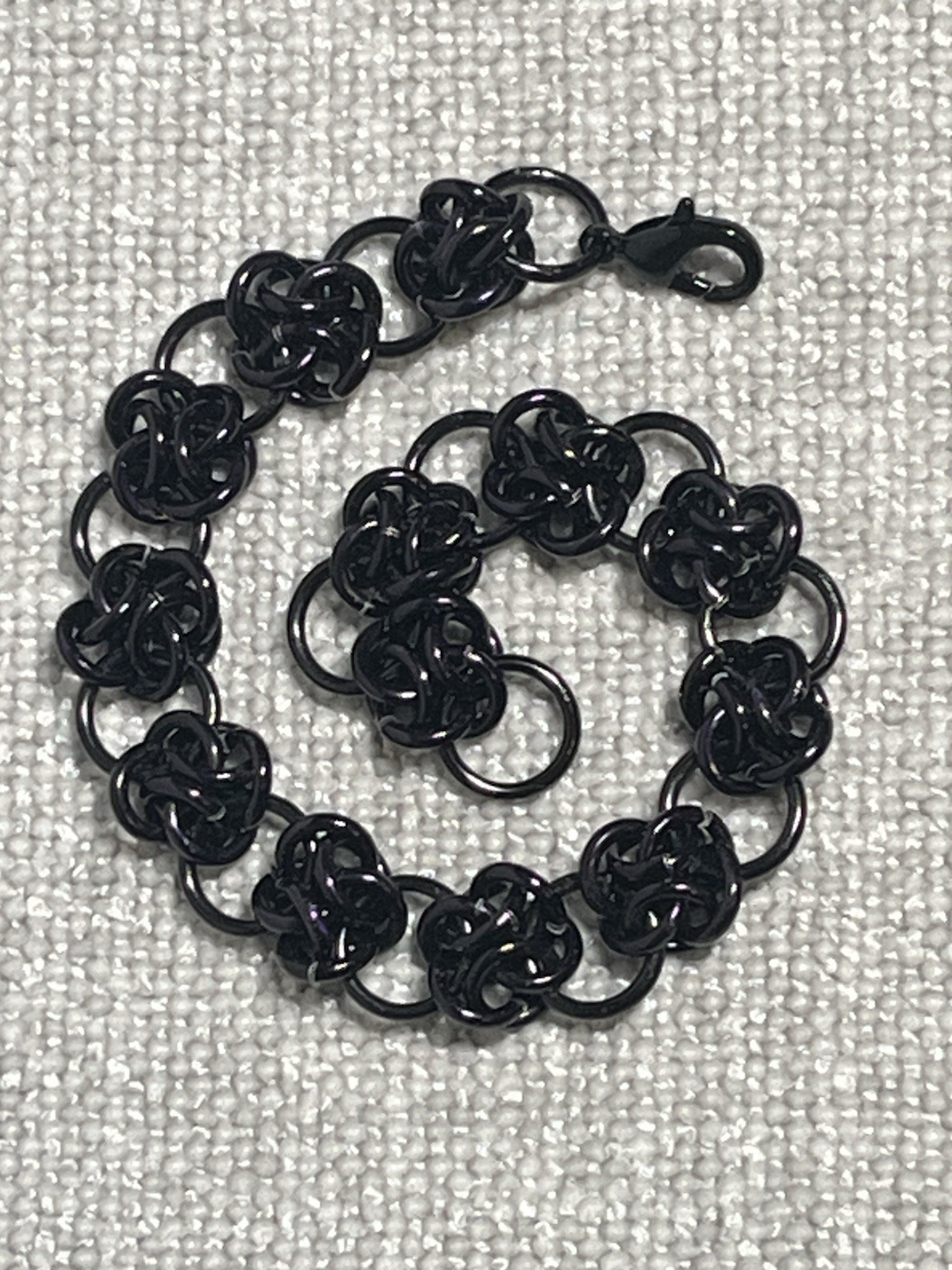 Black Chainmaille Bracelet Handmade Lobster ClaspJewelry 8” Minimalist Goth Art