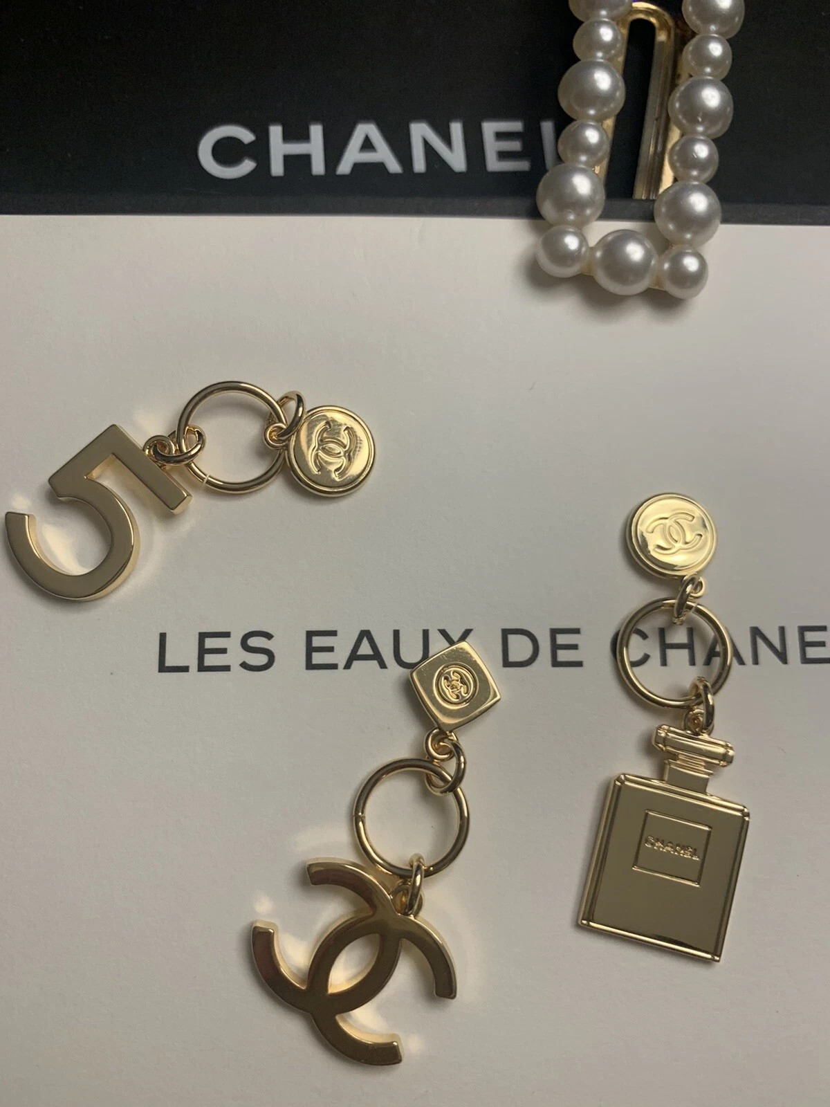 Rare Set of 3 CHANEL Beauty VIP Gift 2023 Holiday Gold Charm Pendant Christmas