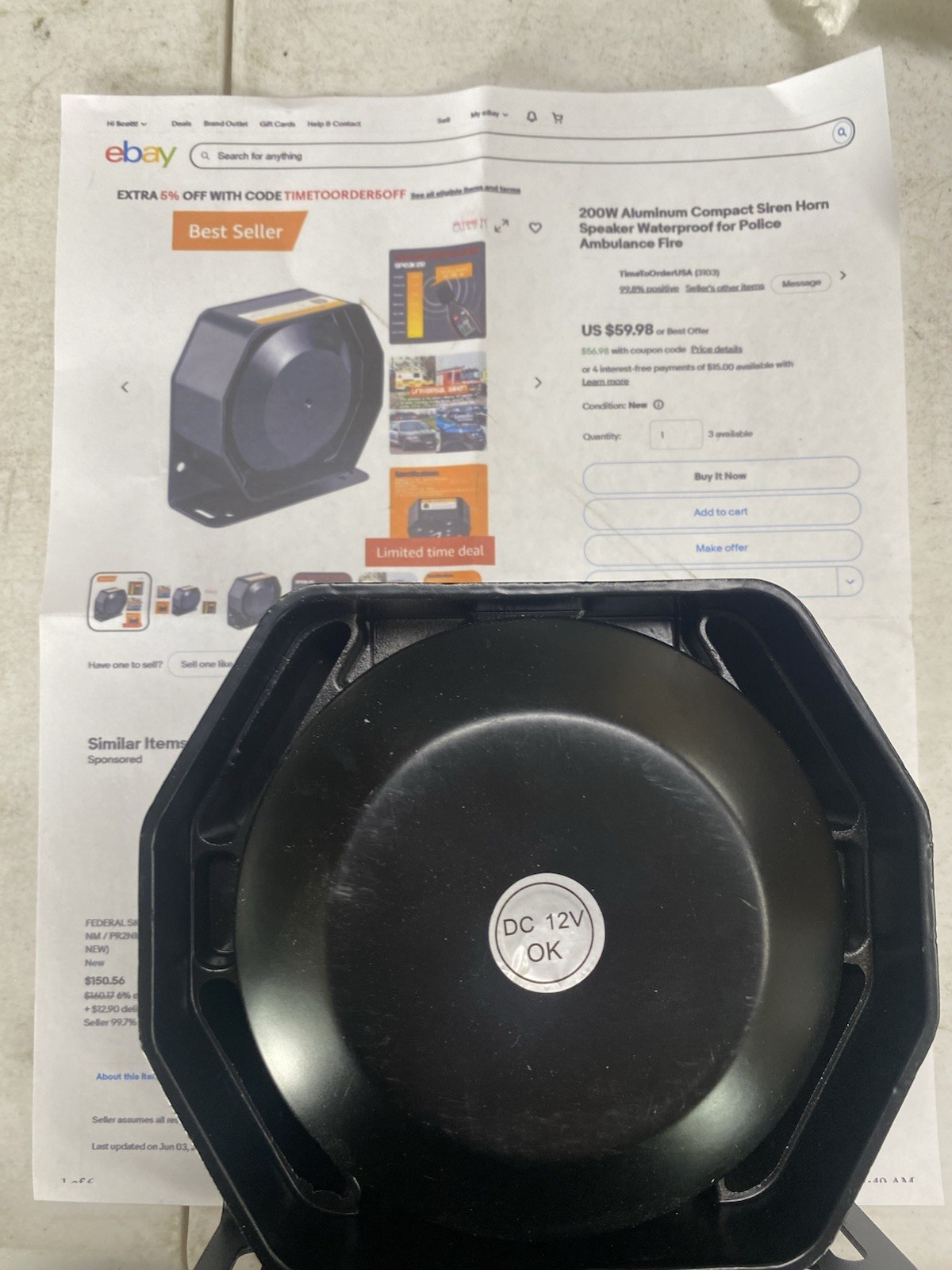 200W Aluminum Compact 12V DC Siren Horn Speaker, Sirens & Alarms