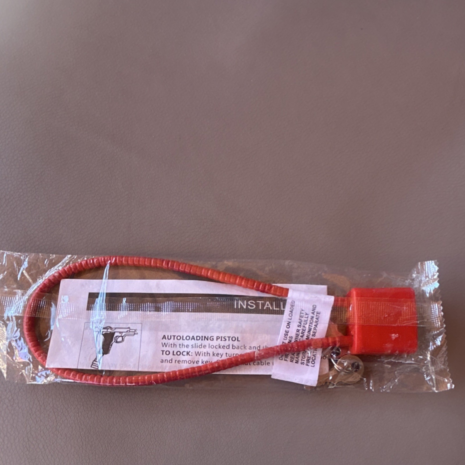 Red Steel Cable Gun Lock for Pistol with Security Cable and 2 Keys