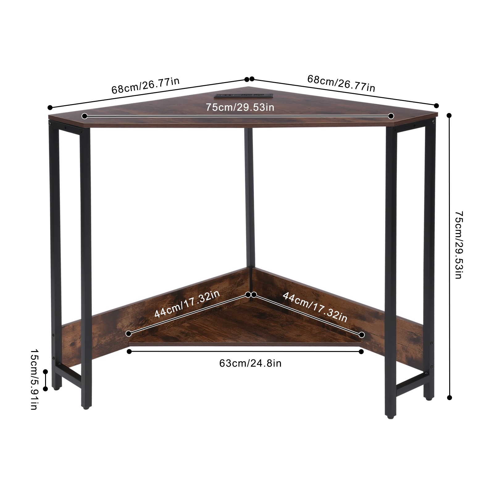 68*68*75cm Corner Desk, Small Desk with Outlets, Corner Table for Small Space