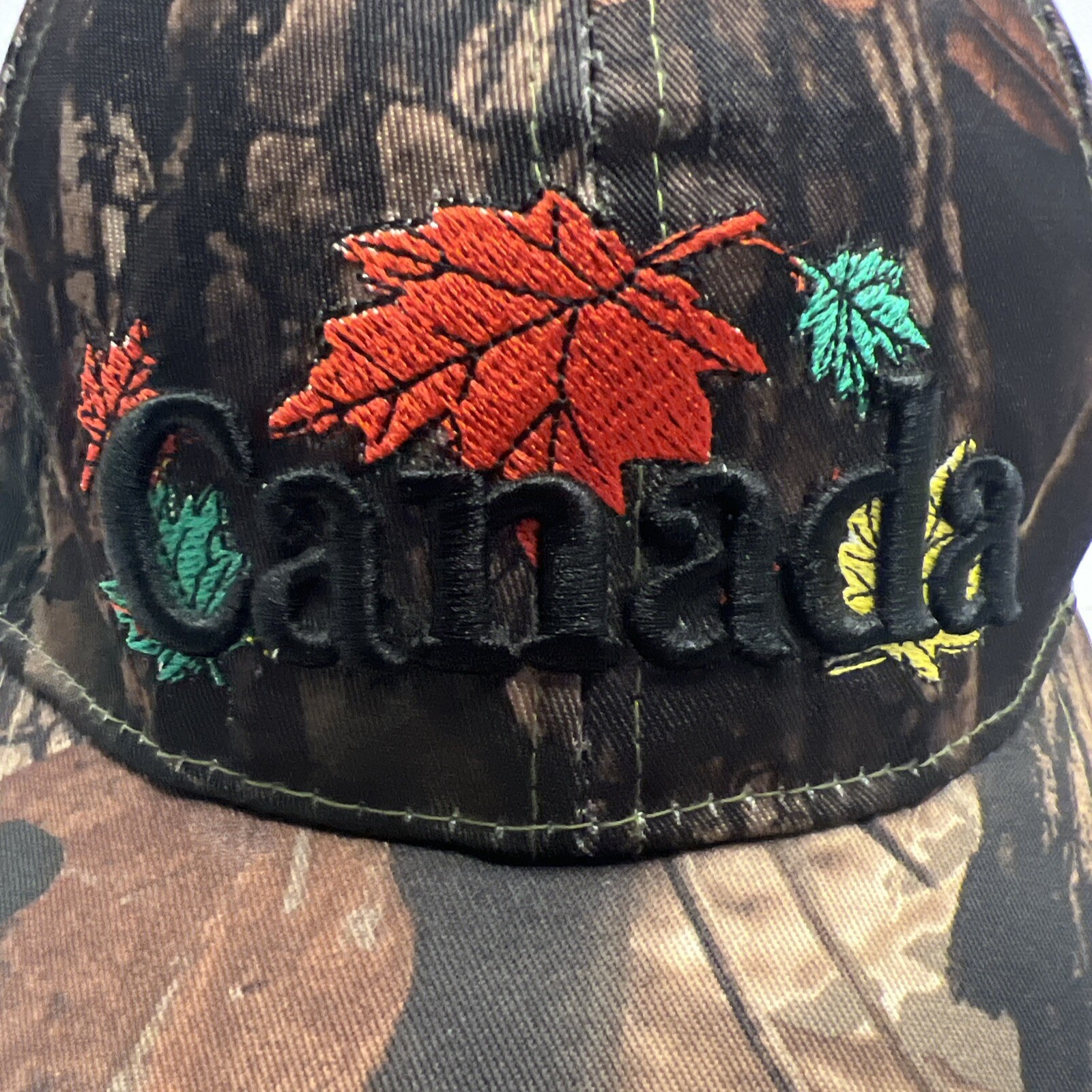 Canada Camouflage Brown Rust Hat Cap Embroidered Letters Leaves Hook Loop